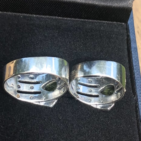 L25: set of 2 unique pear shape E/W set peridot rings w/ marcasite - solid 925 - Picture 9 of 14